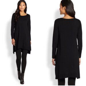 Women's EILEEN FISHER Merino Wool Scoop Neck Long Sleeve Dress Brown | Size PL